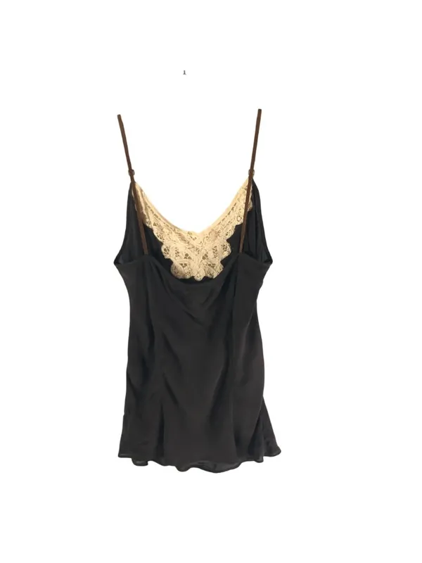 Kenneth Cole Brown Silk Cami Top With Cream Lace Trim Size 10 - Image 3