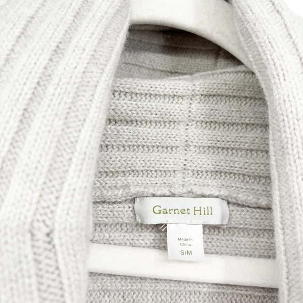 Garnet‎ Hill Womens Merino Wool Ribbed Draped Open Front Cardigan S/M Oatmeal - Image 2
