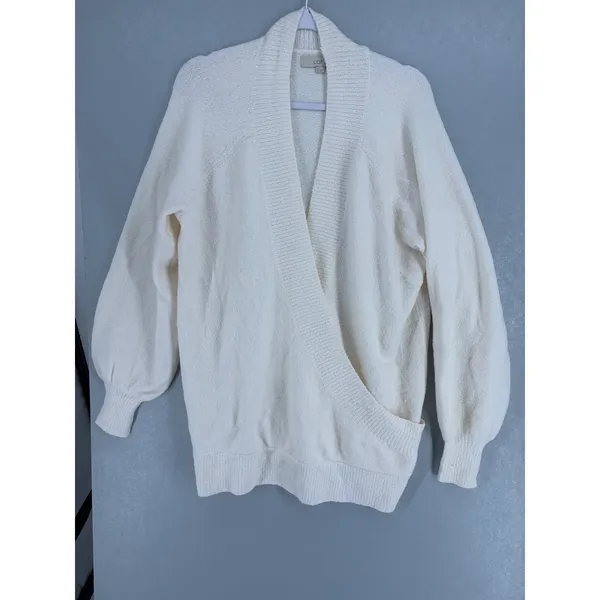 LOFT Womens Sweater Cream Wrap Front Boucle Balloon Sleeve‎ XL - Image 2