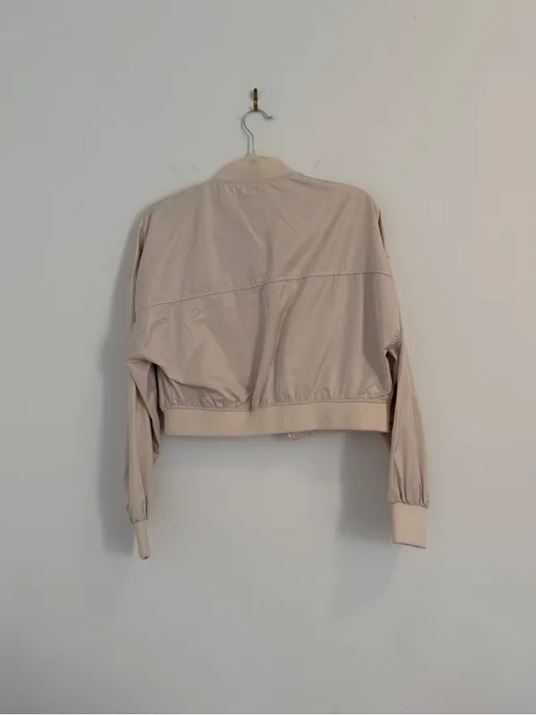 Light Beige Zara Cropped Bomber Jacket - Image 3