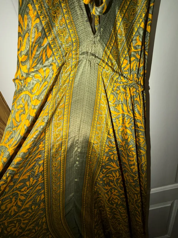 Indian Silk Halter Maxi Dress Yellow - Image 6