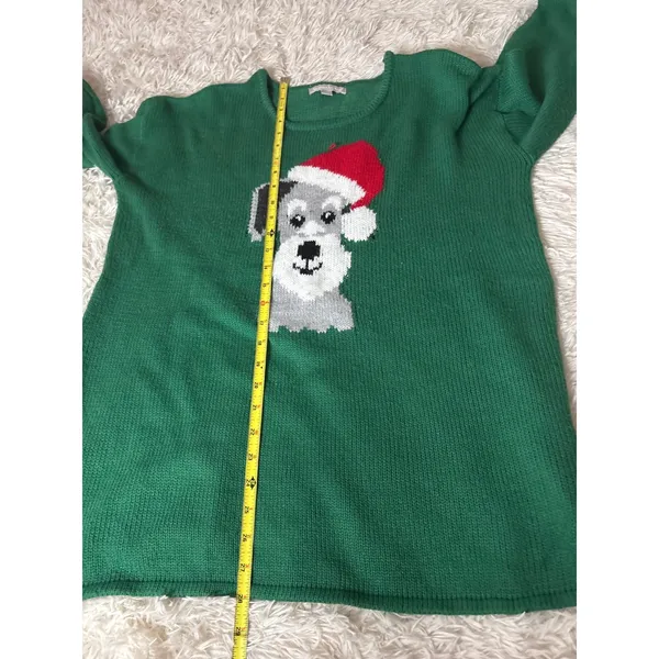 Woman Within Green Schnauzer Dog‎ Santa Hat Christmas Sweater Size 14/16 - Image 6