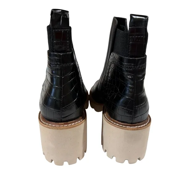 Dolce Vita Anthropologie Huey‎ Chelsea Boots Women 7.5 Black Embossed Lug Sole - Image 7