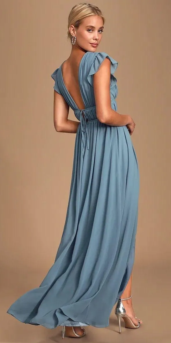 Lulus NWT Blue I'm All Yours Slate Blue Ruffled Maxi Dress - Image 7