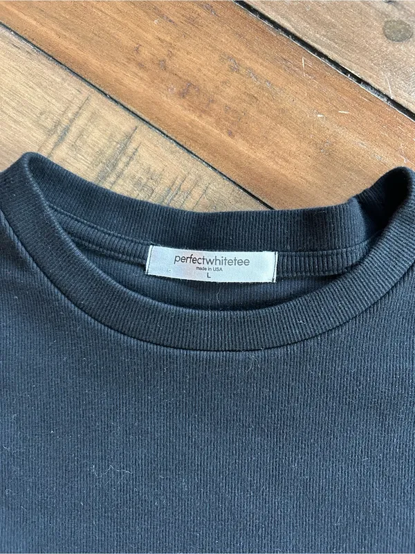 Perfect White Tee Katz Black Ribbed Cotton T Shirt L - Image 6