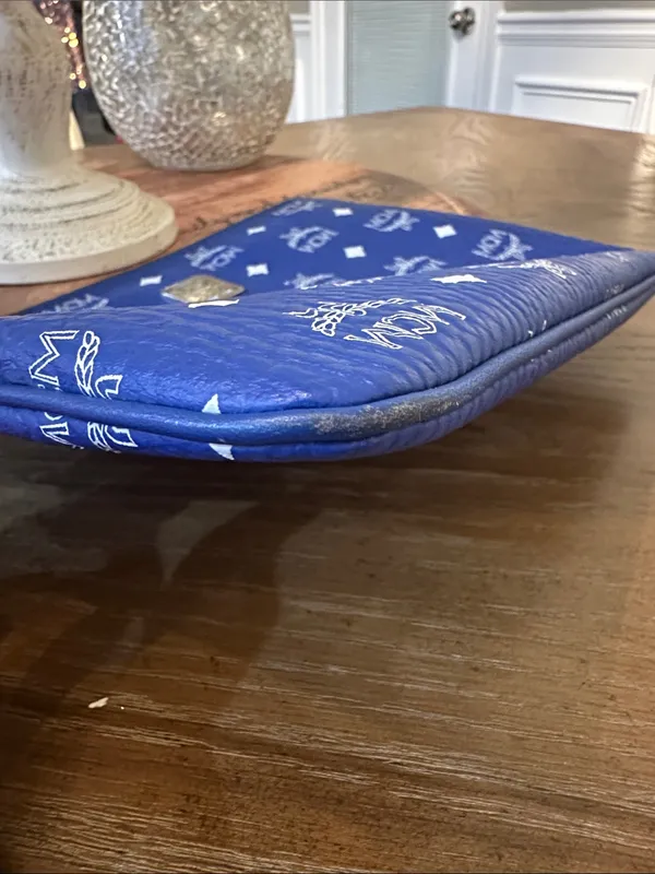 MCM Royal Blue Monogram Wristlet Clutch - Image 15