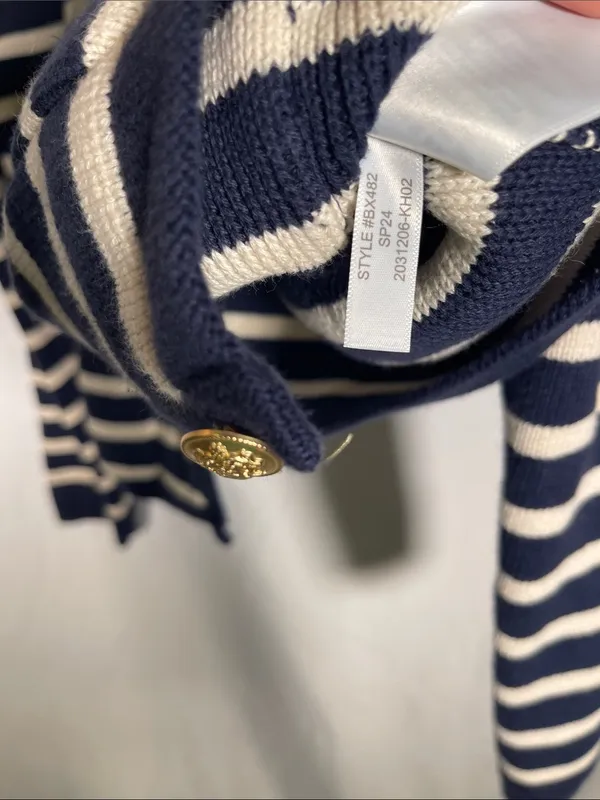 J. Crew Womens Emilie Cardigan Sweater Lady Jacket Navy Blue Stripes Large Bx482 - Image 5