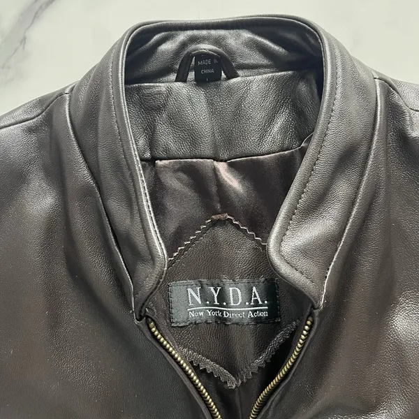 N.Y.D.A Leather Jacket Women Brown Soft Full Zip Modern Minimalist Moto Sz Large - Image 3