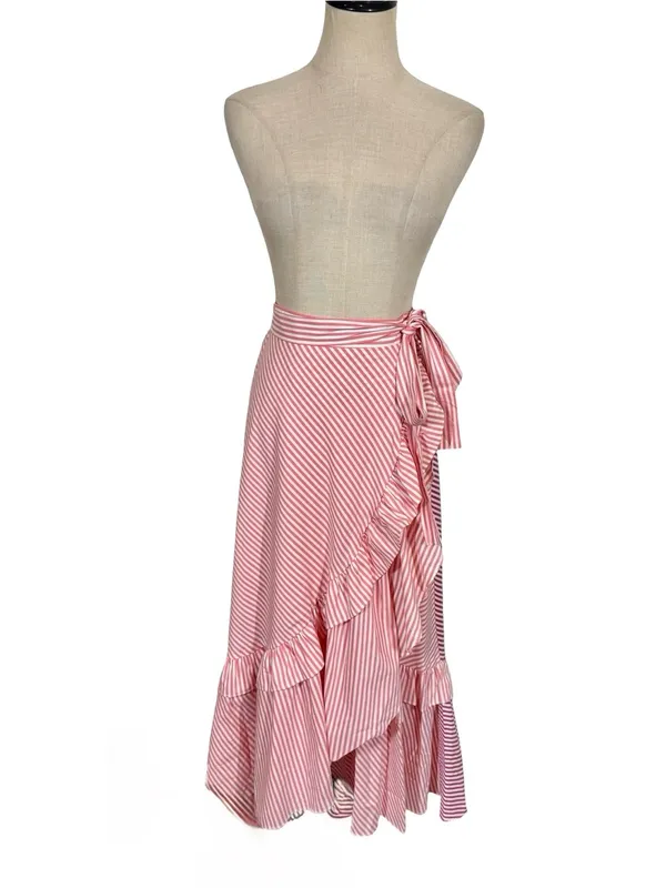 Anthropologie Maeve Penny Ruffled Striped Midi Skirt - Image 7