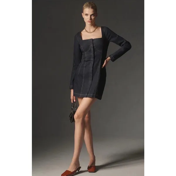 Anthro SOVERE Dusk Denim Mini Dress Ink Blue M NWT - Image 9