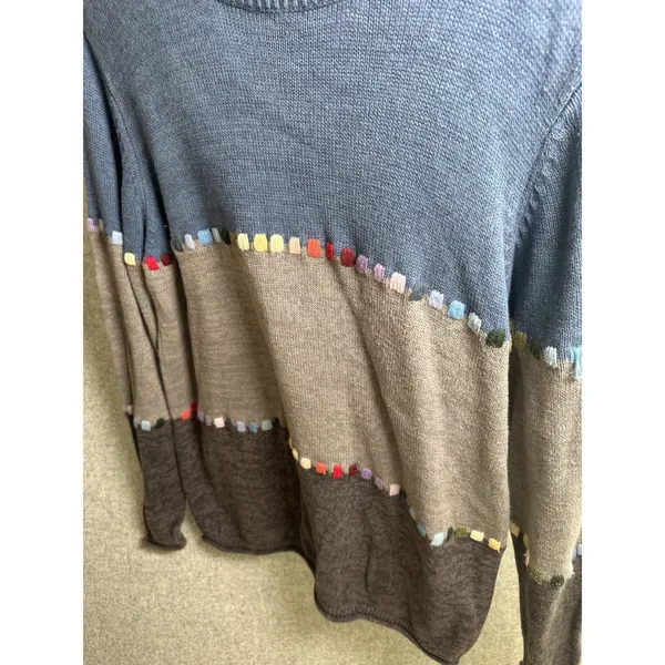Blair Womens Large Sweater Colorblock Cotton Blend Long‎ Sleeve Blue Gray Round - Image 12