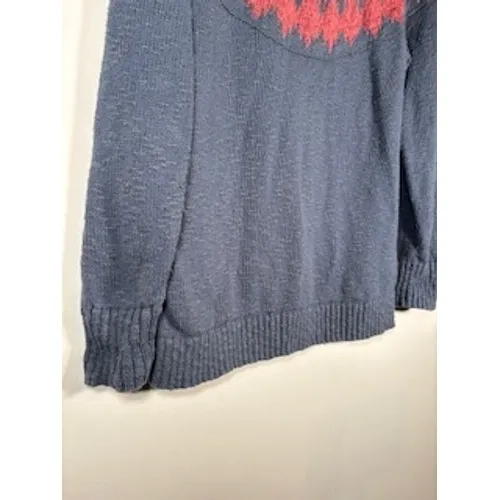 L.L. Bean Fair Isle Sweater Large Blue Cotton Mock‎ Neck Nordic Cottagecore - Image 3
