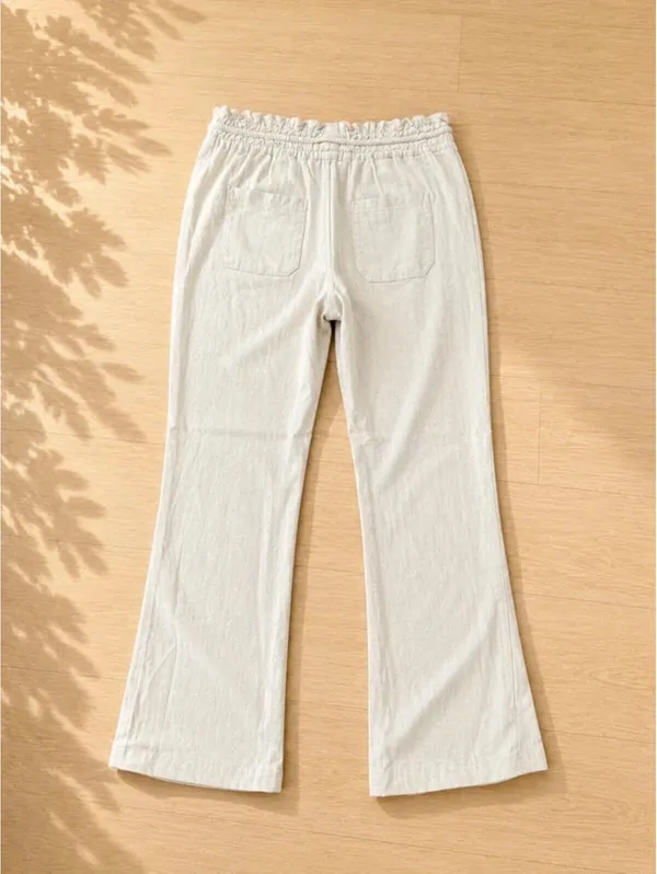 Roxy Linen Blend Wide Leg Pants Small Beige Drawstring Beach Resort - Image 2