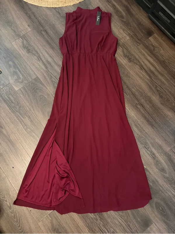 Lulu’s Plum Chiffon Sleeveless Mock Neck Maxi Dress NWT XL - Image 4