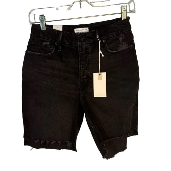 Good American Good 90s High Rise Raw Hem Icon Short in‎ Black Size 0/25 NWT - Image 5