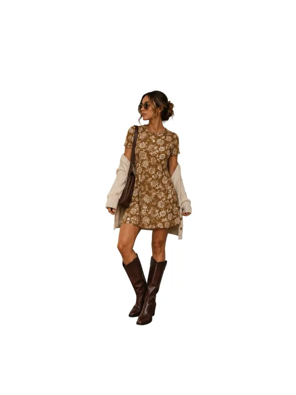 LOFT Womens XS Brown Floral A-Line Dress NWT Cottagecore 90s Butter Mom Fall - Image 2