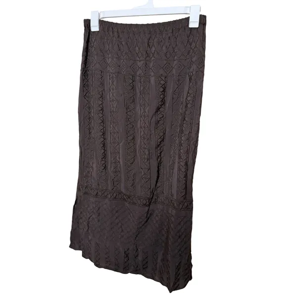 Vintage J. Jill Brown Embroidered‎ Rayon Maxi Skirt Women's Size M - Image 5