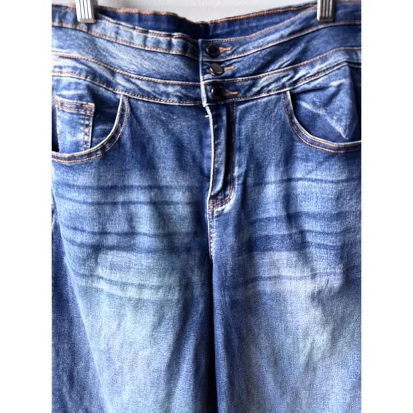 ROSWEAR High‎ Waisted Wide Leg Jeans Medium Wash Triple Button Size L - Image 2