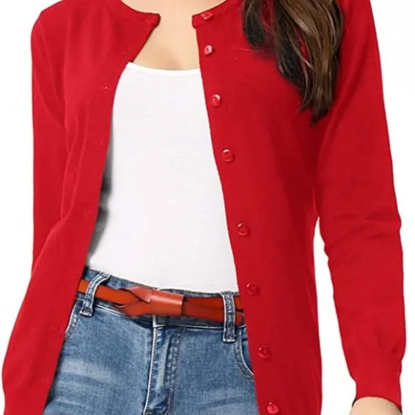 NWT CIELO JEANS USA Tomato Girl Red Large Crew-Neck button down sweater cardigan - Image 2