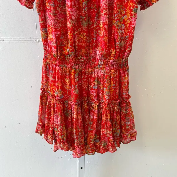 We're All‎ Pretty Girls Boho Summer Floral Elastic Waist Mini Dress Red Small - Image 4