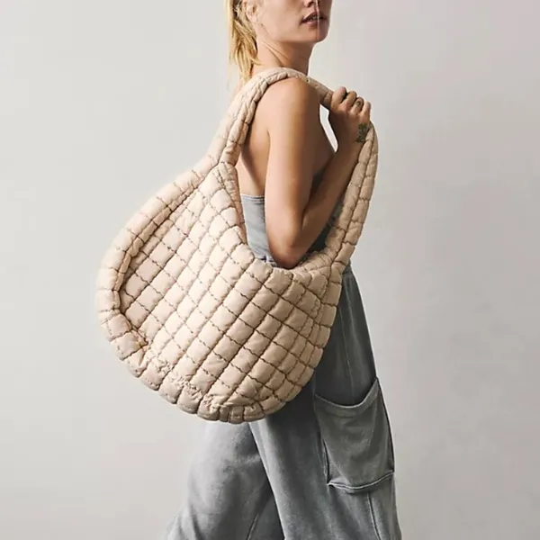 FP Movement quilted tote bag carryall beige sand hobo large zipper shoulder - Image 6