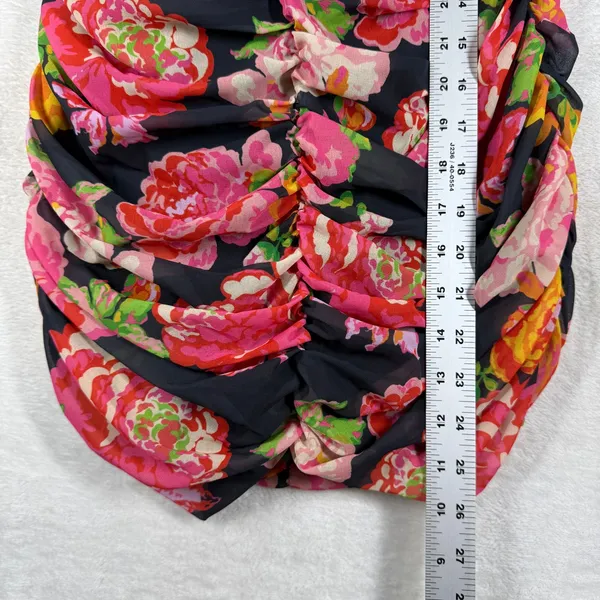 Runaway the Label Floral Ruched Cut Out Mini Dress Black Pink US 4 S - Image 6