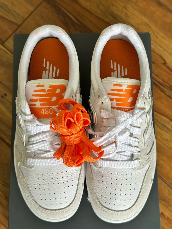 New Balance Men's 480L White Cream Sneakers with Orange women's 5.5 - Image 8