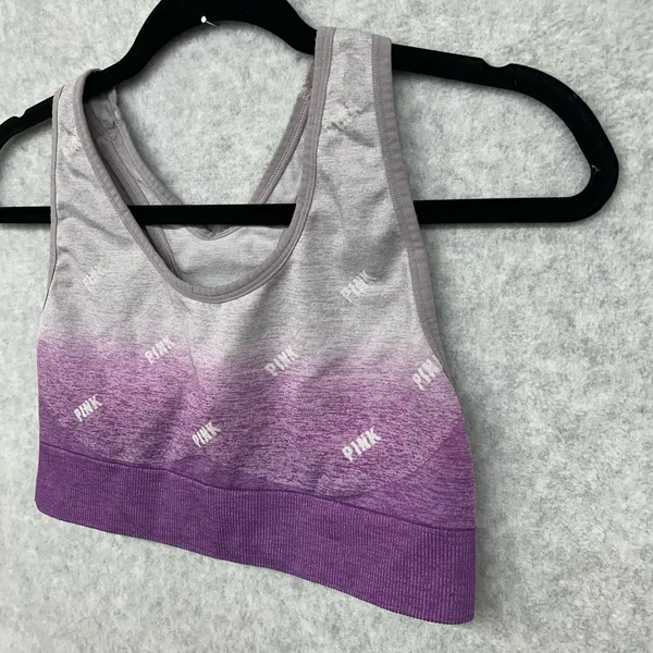 Victoria's Secret PINK Size L Sports Bra Purple Ombre Logo Racerback Seamless - Image 2