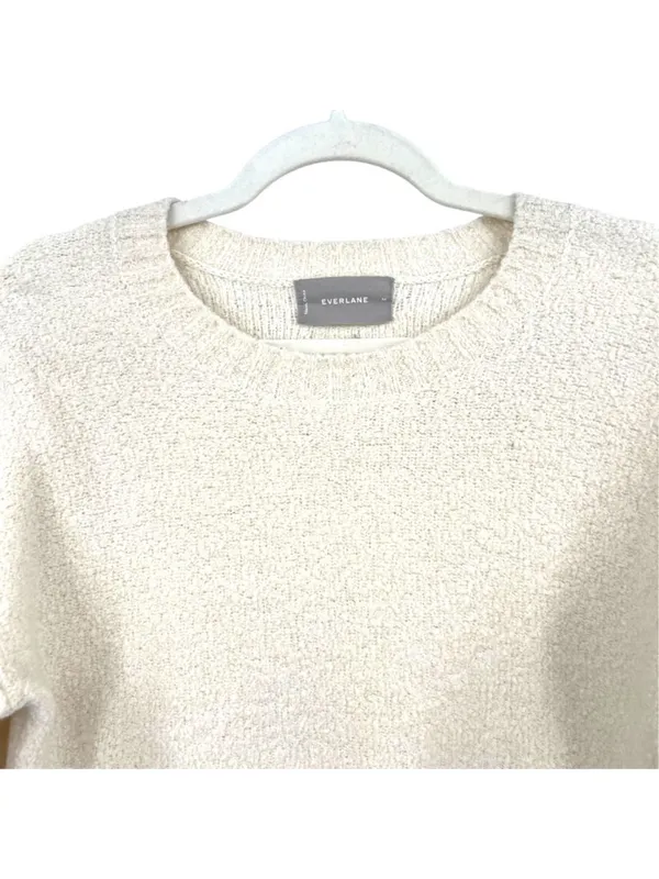 Everlane Cream Wool-Blend Crewneck Sweater Boucle Knit Size Medium Quiet Luxury - Image 14