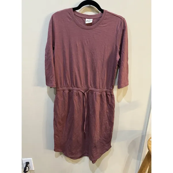 Pact organic cotton mauve tie-waist dress crew neckline Size Small Gorpcore - Image 2