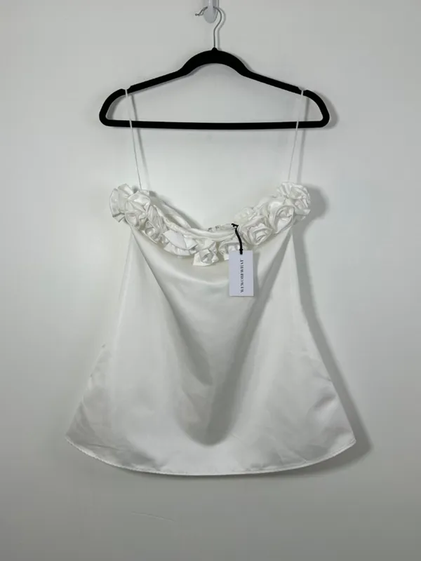 NWT WeWoreWhat Strapless A-Line Rose Mini Dress Duchess Satin Size 0 Formal - Image 3