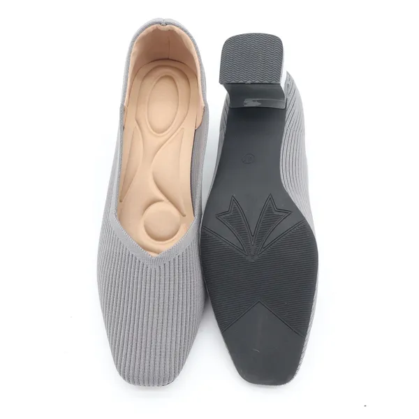 Gray Ribbed Knit Block Heel Pumps Square Toe Cushioned Insole Size 41 - Image 5