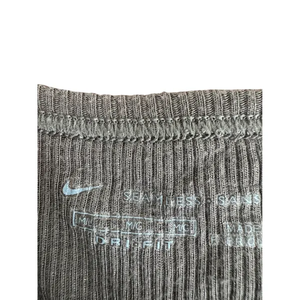 Nike Dri-Fit Seamless Ribbed Long Sleeve Brown Women's M V Neck Shirt Minimalist - Image 4