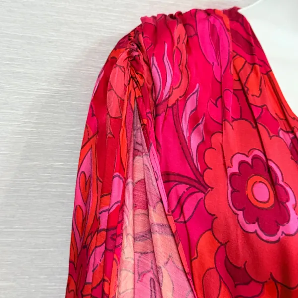 MISA Los Angeles Psychedelic Floral Wrap Maxi Dress Pink Red Orange V-Neck Boho - Image 9