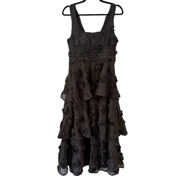 NWOT Lulus Exceptional Entrance Black Sleeveless Tiered Rosette Midi Dress Small - Image 4