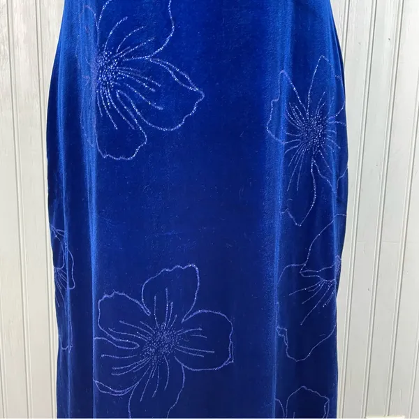Vintage 90s Y2K Blue Velvet Flower Maxi Slip Dress Whimsigoth Fairycore Medium - Image 6