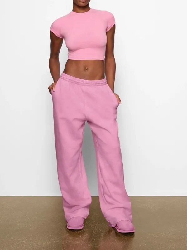 NWT Skims Boyfriend Fleece Pant, Bubblegum Pink, Size M - Image 2