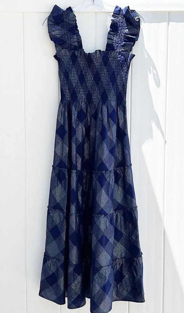 Hill House Ellie Nap Dress Navy Glitter Check, XS - Image 3