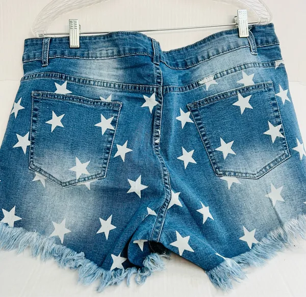 Ladies Star Design Distressed Jean Shorts - Image 4