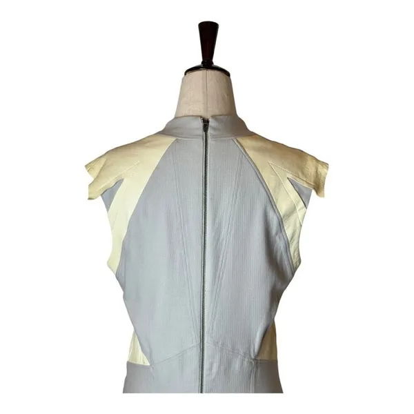 Helmut Lang Dress Women‎ 10 Gray Cream Blistered Leather Panel Sheath Mini - Image 5
