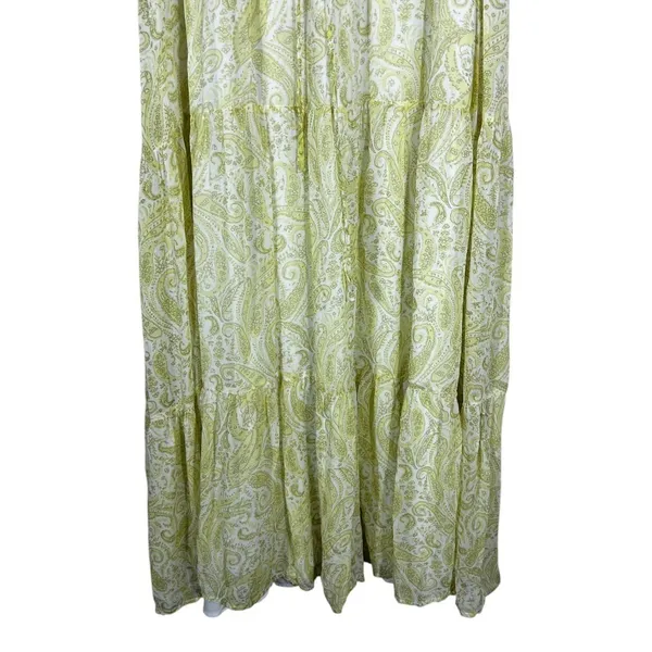 Lucky Brand Ariel Tiered Paisley Maxi Dress Yellow Boho Flutter Sleeve Size S - Image 5