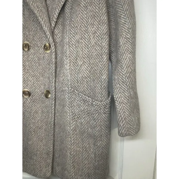 Vintage 70s Wool Herringbone Coat Jacket Chevron Tweed ILGWU Union Made USA M - Image 3