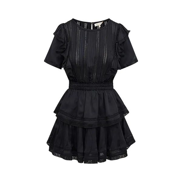 LoveShackFancy Mini‎ Dress Womens Medium Black Natasha Heritage Eyelet Ruffle - Image 4