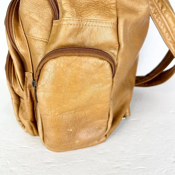 Vintage Sol Leather Backpack Purse Multi Pocket Supple Travel Unisex - Image 7