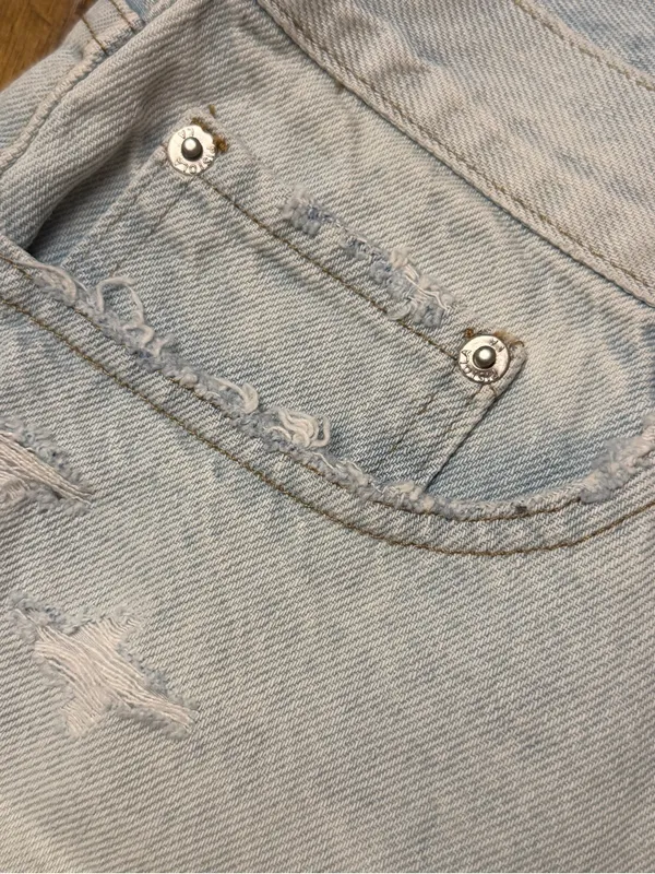 pistola Pale Blue Frayed Hem Denim Shorts - Image 5