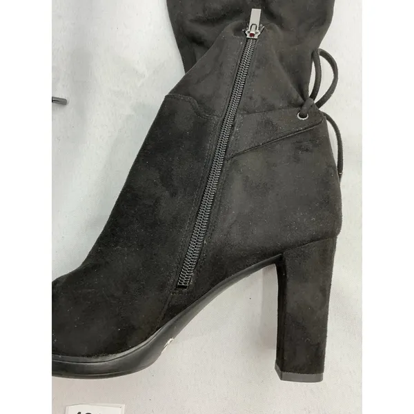 Womans Franco Sarto Ivorie Pull On Knee High Boots 8.5 M 1/4 Zip Black Heel - Image 2