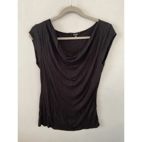 Premise Women Top Cowl Neck Cap Sleeve Solid Black Size Medium - Image 2