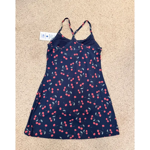 NWT Outdoor Voices Exercise Dress Very Cherry Navy Built In Shorts Medium UPF 50 - Image 5