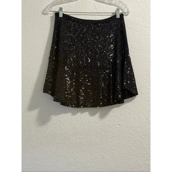Free People Black Sequin Flare Mini Skirt S party New Years - Image 4