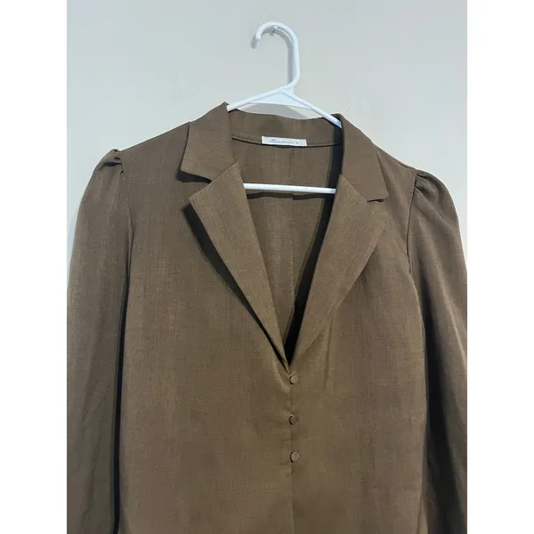 AEL Amy Enjoy Life Peplum Fitted Flared Sleeve Brown Blazer Top Size M - Image 4